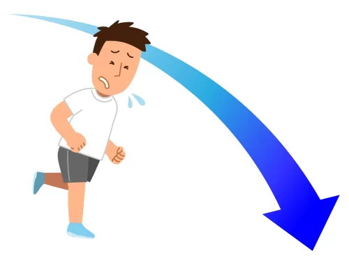 イラスト:疲労でテンション下降気味のランナー