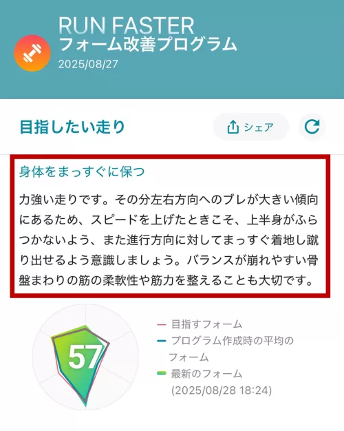 フォーム改善プログラム・アドバイスの一例