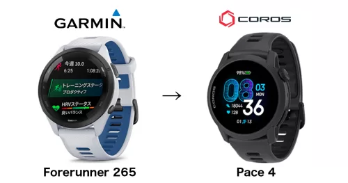 ガーミン フォアランナー265からカロス ペース4へ乗り換え