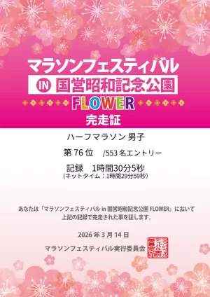 3/14マラソンフェスティバル完走証