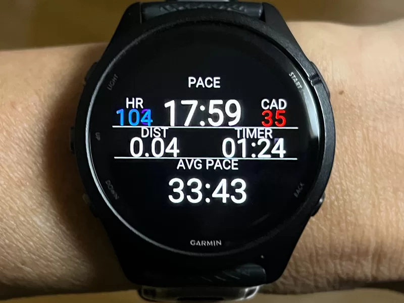 ガーミンのランニングアクティビティ画面・6分割の一例